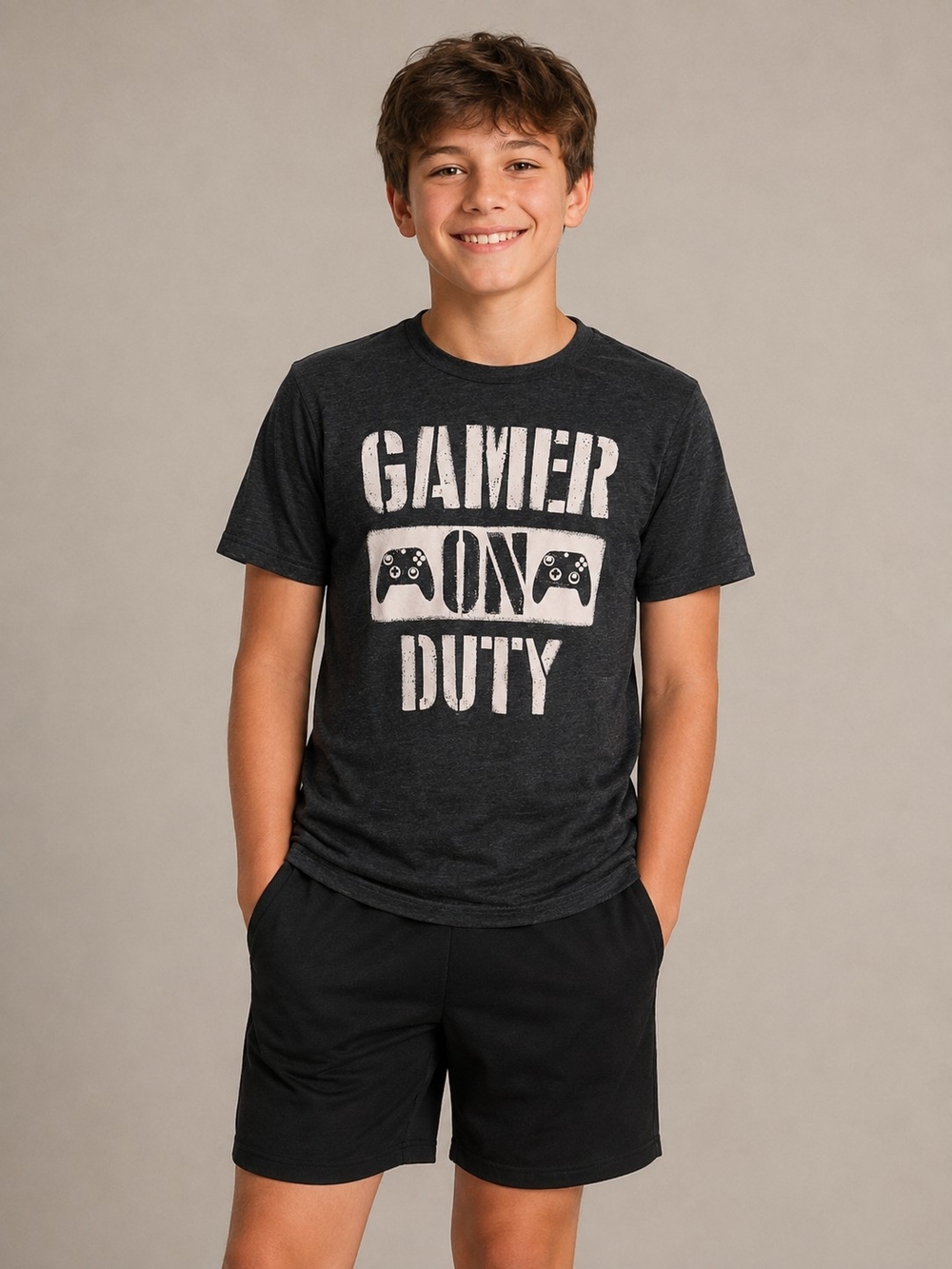 Gamer On Duty Boys' Short Sleeve Graphic Tee - Charcoal Size Youth 14 Xl